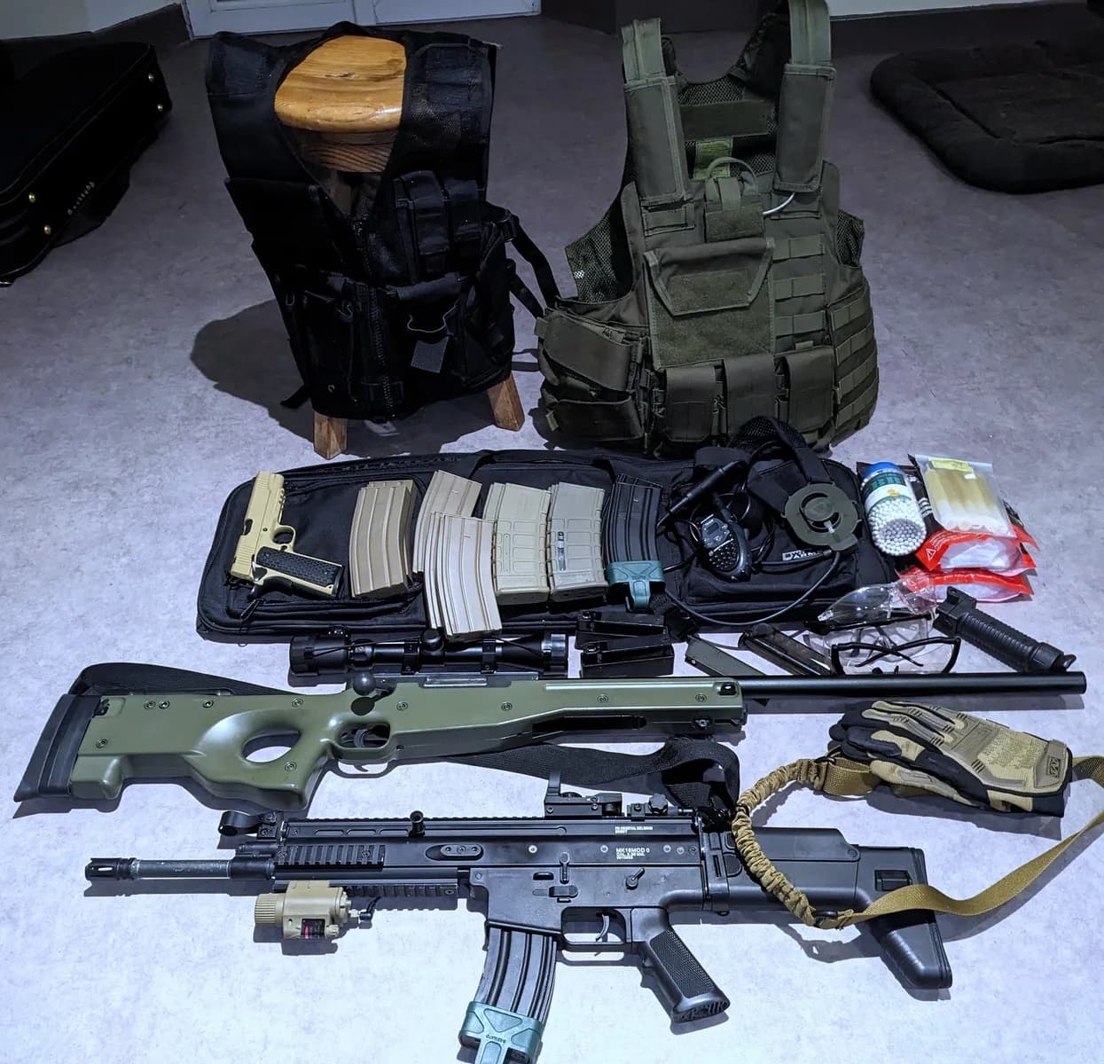 Full kit Airsoft (3 répliques, équipement complet)
