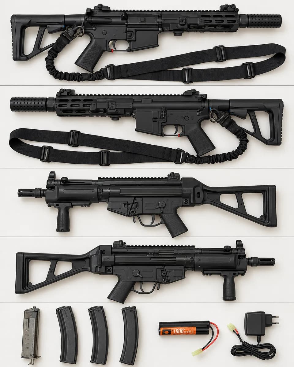 Lot complet airsoft – 5 répliques + HPA + accessoires mini 1