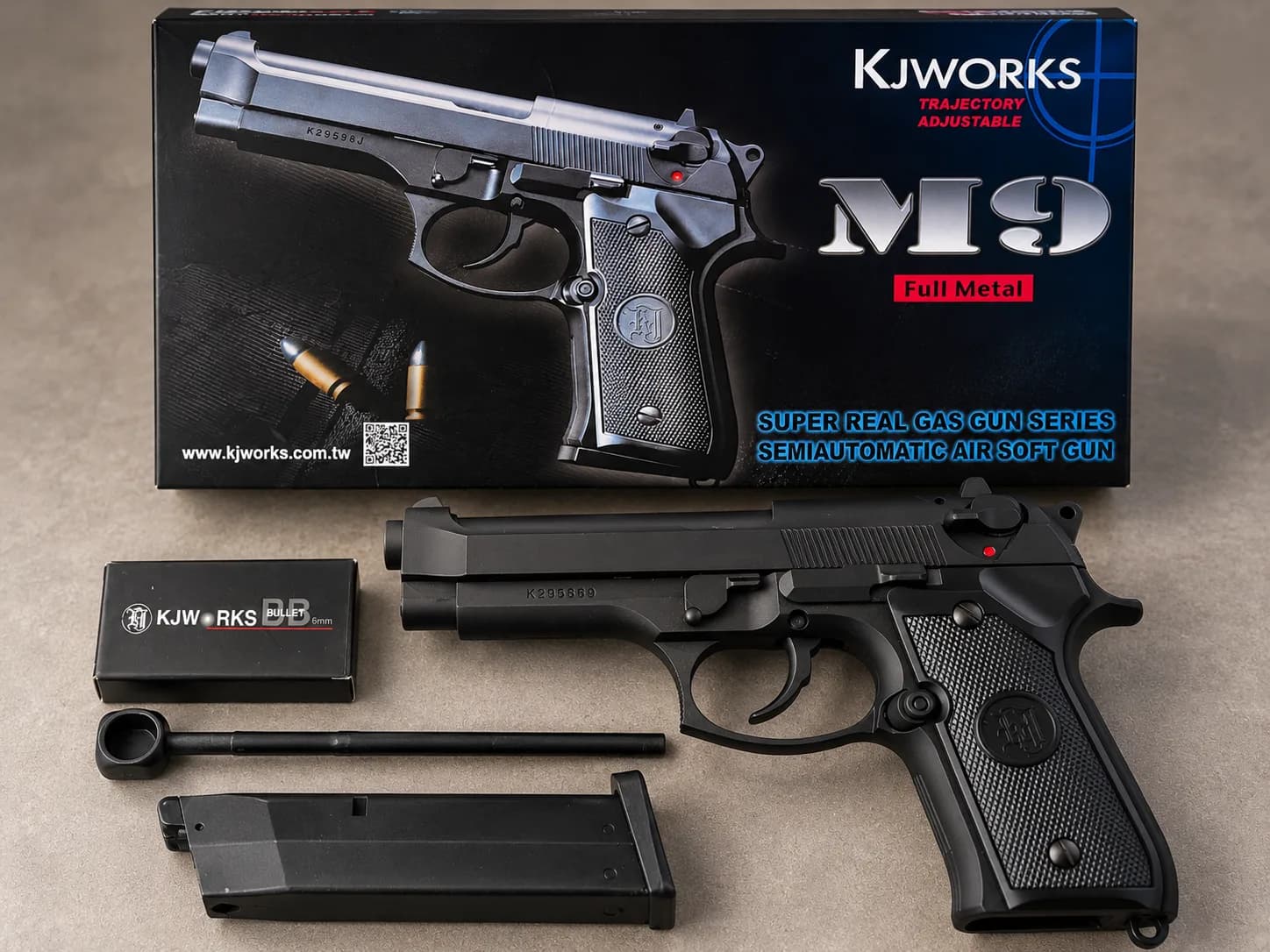 KJ Works M9 Full Metal GBB – Gaz Blowback – Boîte d'origine